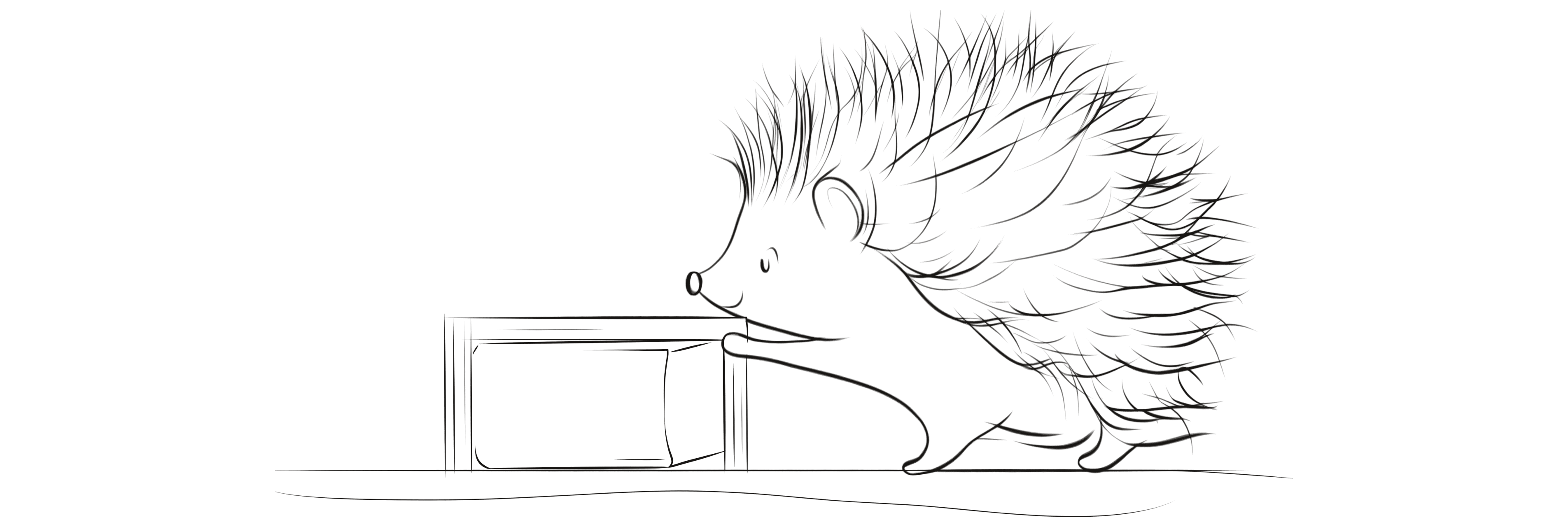 A hedgehog pushes a parcel into a wooden sizing frame that it only just fits.